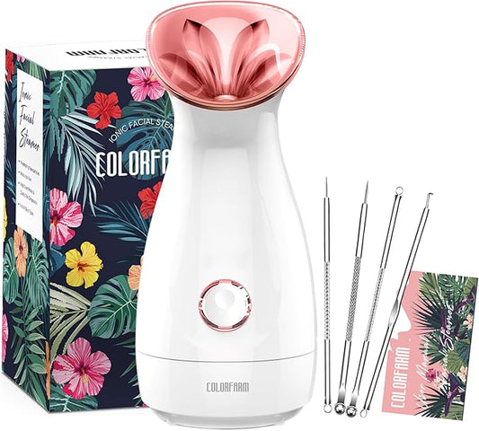 Colorfarm Facial Steamer Nano Ionic: Face Steamer Deep Cleaning Unclogs Pores (Rose)