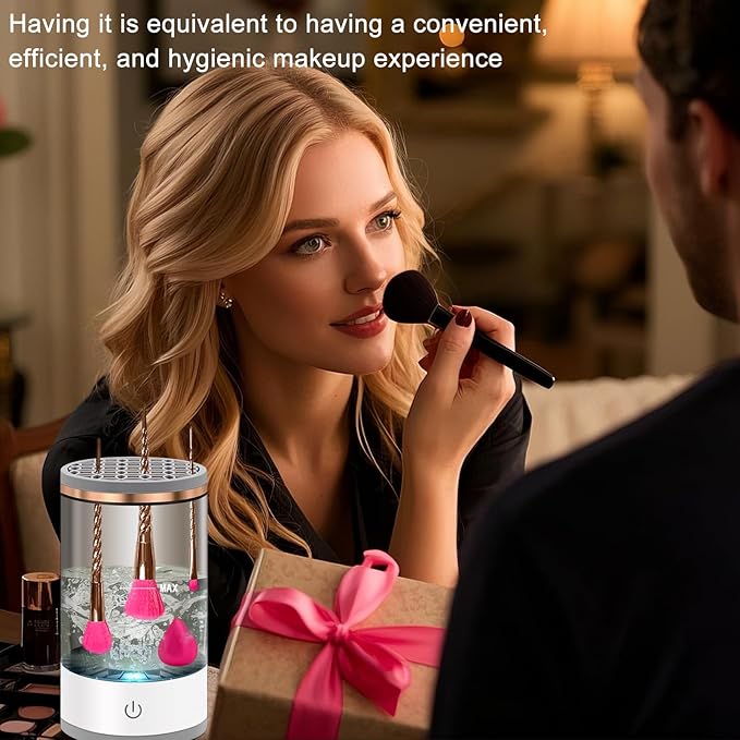 Electric Makeup Brush Cleaner Machine: Portable Face Beauty Brushes Cleaning Blender with Silicone Holder, Facial Care Tool Washer, Sponge Washing Device, Girls Travel Cosmetic Organizer (Black)