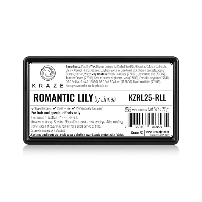 Kraze FX Dome Stroke - Romantic Lily by Linnea (25 gm), Professional 1-Stroke Split Cake, Hypoallergenic, Non-Toxic, Water Activated Face & Body Painting Makeup Supplies for Kids Safe Adults