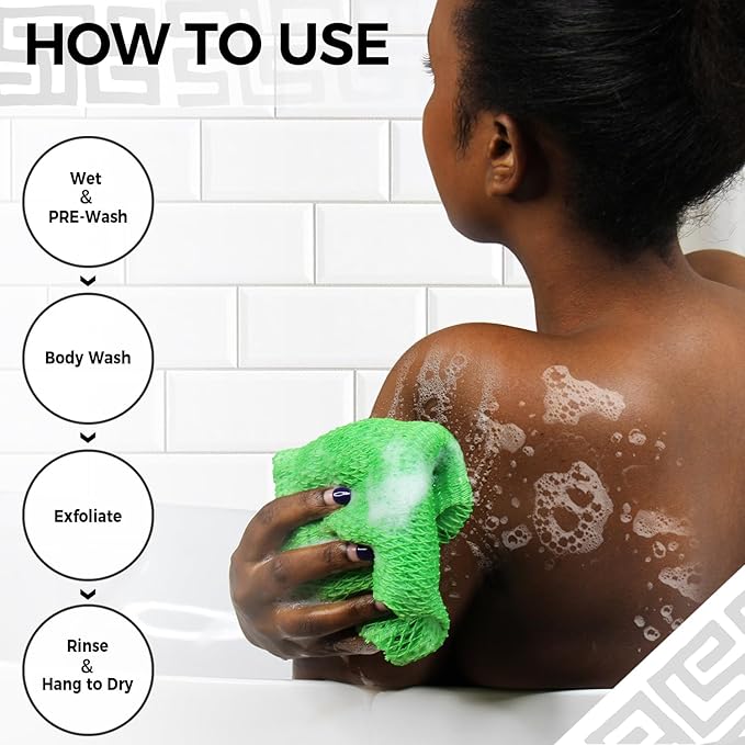 African Net Sponge Authentic - 2 Pieces Exfoliating Body Scrubber Bath Sponge Camellia&Green- Back Scrubber Washcloth for Shower - Real African Scrub Exfoliator Body Care Bathing Accessorie