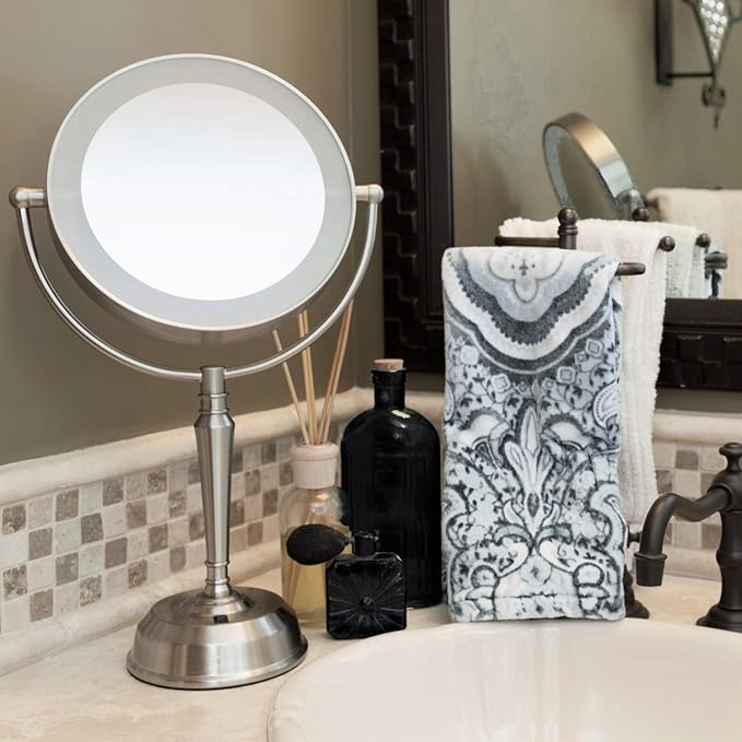Zadro 11" Rechargeable LED Lighted Makeup Mirror with Magnification 10X/1X Tall 19" Desk Mirror with Lights USB Charging Port