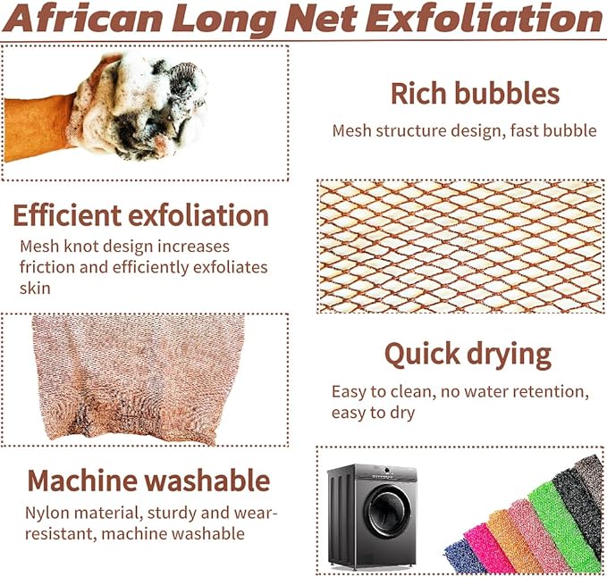 African Net Sponge Authentic, African Exfoliating Sponge Real African Net Black Owned, African Bath Sponge Back Scrubber, Body Exfoliator Shower Bath Accessories (Brown)