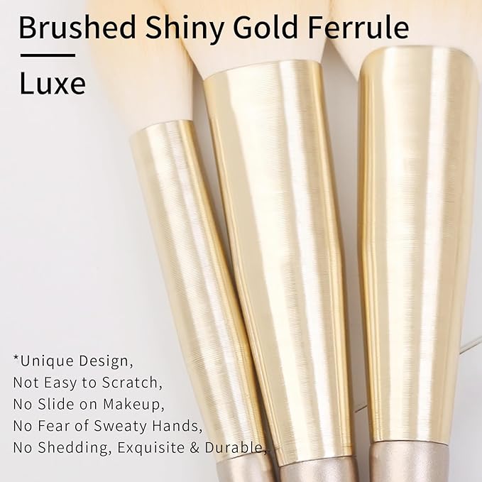 Natural Hair Makeup Brush Set Professional, Fox Hair Makeup Brushes Set with Case by Luxury ENZO KEN, Gold Cosmetic Brushes Makeup Set, Natural Makeup Brushes, Natural Bristle Makeup Brushes.(Cloud)