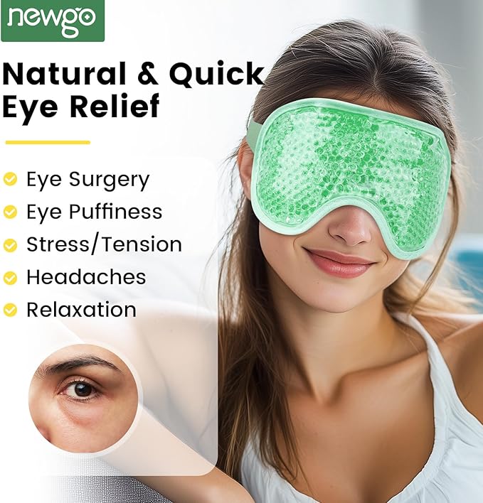 NEWGO Cooling Eye Mask for Puffy Eyes, Cold Eye Mask Eye Ice Pack for After Eyes Surgery, Tension Stress Relief, Itchy Eyes, Headaches, Dark Circles - Blue (Green)