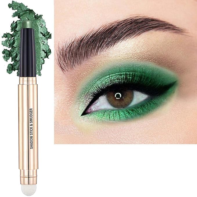 Bright Green Eyeshadow Stick Eyeliner Eye Makeup Cream Shimmer Smooth Eyeshadow Pencil Hypoallergenic Waterproof Long Lasting Eye shadow Highlighter pen (15# Green Shimmer)