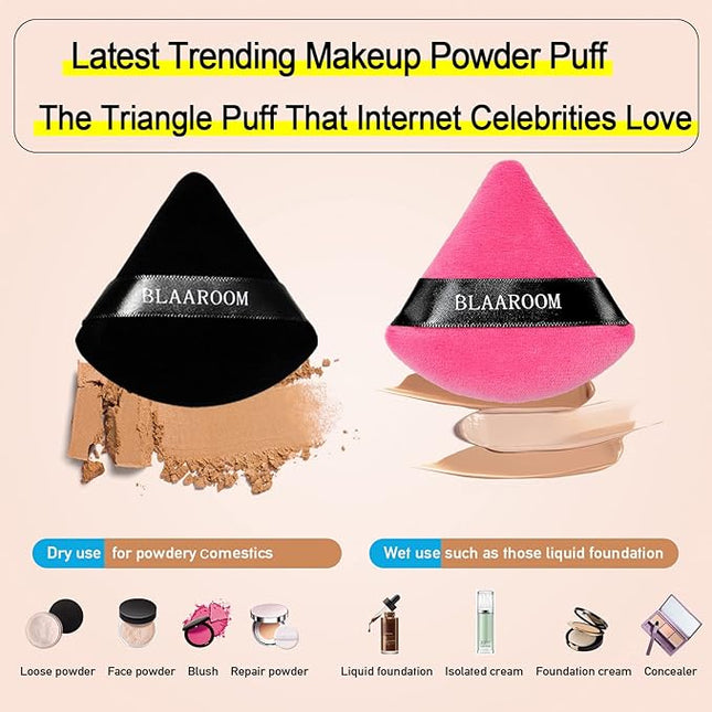 BLAAROOM 6 Pieces Powder Puff Face Makeup Velour Soft Triangle Powder Puffs - for Loose Powder Mineral Powder Body Powder Wet Dry Cosmetic Foundation Sponge Makeup Tool