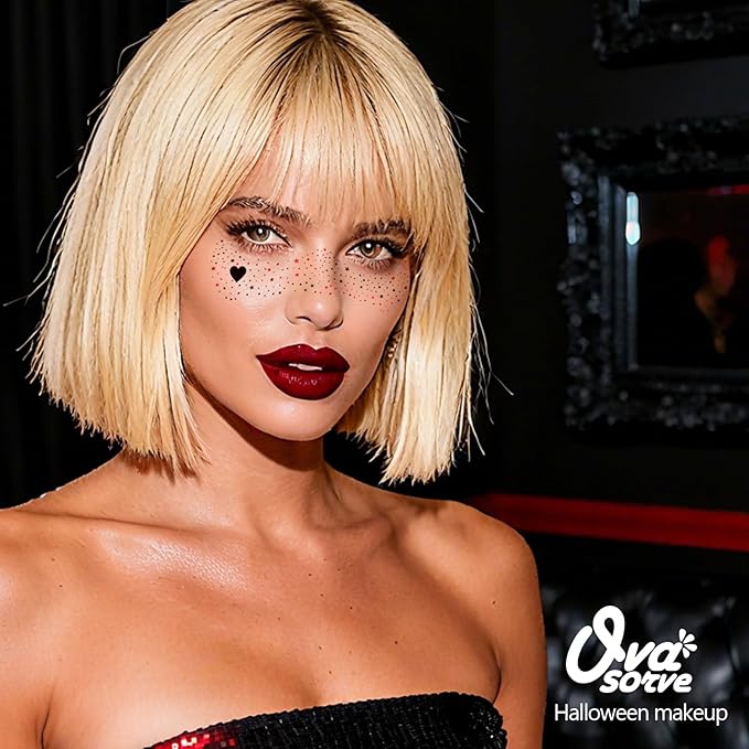 HQ Joker Freckles Face Tattoo - Black & Red Temporary Tattoos with Sinister Smiles | Waterproof Face Makeup for Halloween Costume, Zombie Party & Prisoner Cosplay (8 Sheets)