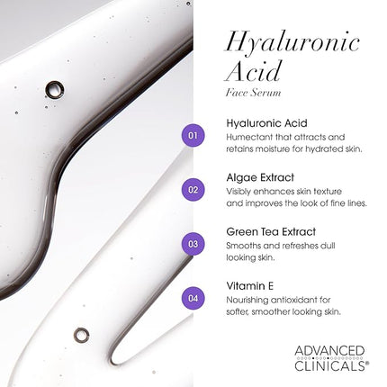 Advanced Clinicals Hyaluronic Acid Moisturizer Body Cream + Hyaluronic Acid Serum 2PC Skin Care Set | Face Serum & Body Lotion Help Diminish Appearance Of Wrinkles, Fine Lines, & Dry Skin, 2PC Bundle