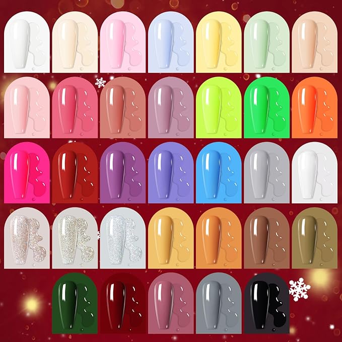 Born Pretty Gel Nail Polish Set,33PCS Fall Winter Burgundy Red Green Orange Brown Pumpkin Glitter Gel Polish Kit with Base Glossy Matte Top Coat Halloween Christmas Gifts for Salon DIY