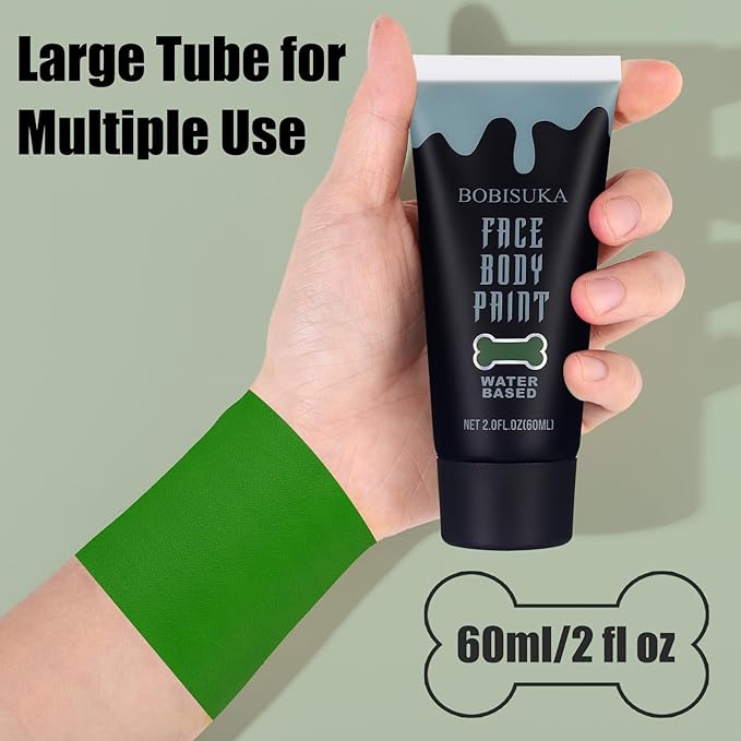 BOBISUKA Green Face Body Paint, Water Based Face Painting for Art Theater Halloween Party Cosplay Clown SFX Makeup for Women Adults, Non-Toxic Washable