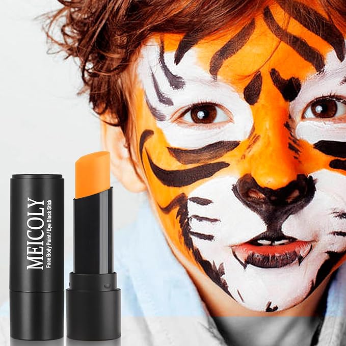 MEICOLY Orange Eye Black Stick,Waterproof Eye Black Baseball Softball Football Lacrosse,Orange Face Body Paint Stick for Halloween SFX Pumpkin Tiger Lion Cosplay Makeup