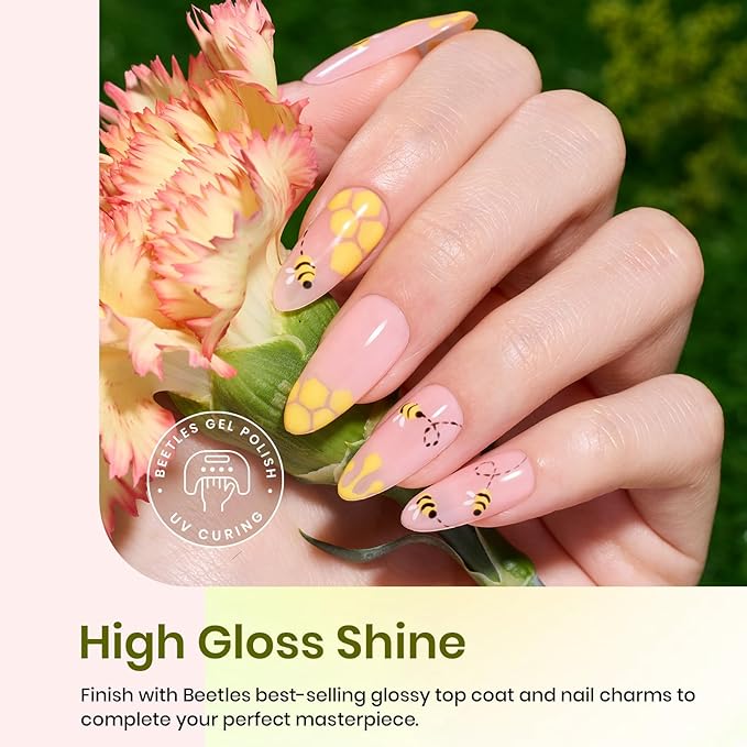 Beetles Gel Nail Polish Set, Yellow Coral Green Glitter Pastel Gel Polish with Bees Stickers 6 Color Summer Buzzy Field Theme for Nail Art Gift for Women