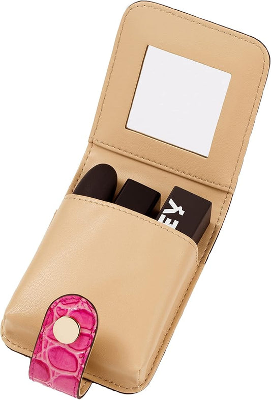 Cockatoo Leather Lipstick Case with Mirror Makeup Holder Portable Small Cosmetic Bag for Women More Colors