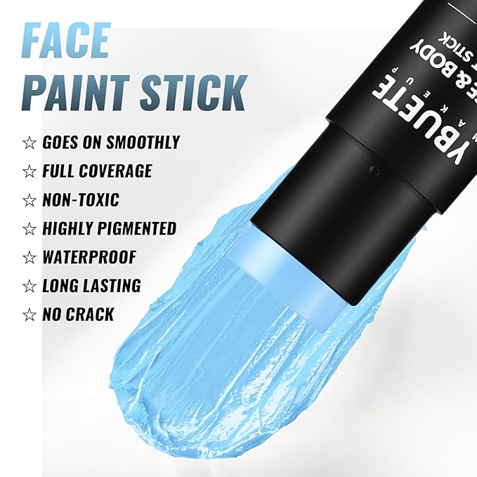 Light Blue Oil Based Face Body Paint Stick, Non-toxic Full-coverage Face Painting Halloween Corpse Bride SFX Cosplay Mermaid Joker Zombie, Waterproof Cream Light Blue Body Painting for Adults