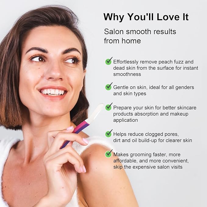 Dermaplane Razor - Facial Razor for Women - Dermaplaning Tool, with 19 Microblades for Face, Peach Fuzz Remover, Remove Facial Hair for Smoother Skin and Perfectly Shape Brows, Fuchsia