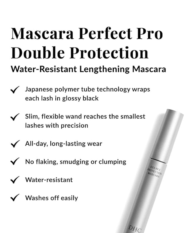 DHC Mascara Perfect Pro Double Protection, Water Resistant Lengthening Mascara, Tubing Technology, All-day wear, Black
