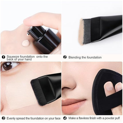 2Pcs Flat Foundation Brush,Face Mask Brush Makeup Spatula Facial Brush for Liquid Foundation Mask,Premium Face Korean Makeup Brush for Blending Cream (Black&Black)