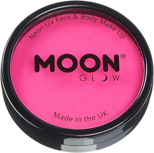 Pro Intense Neon UV Face & Body Paint Cake Pots by Moon Glow - Intense Pink - Professional Water Based Face Paint Makeup for Adults, Kids - 1.26oz