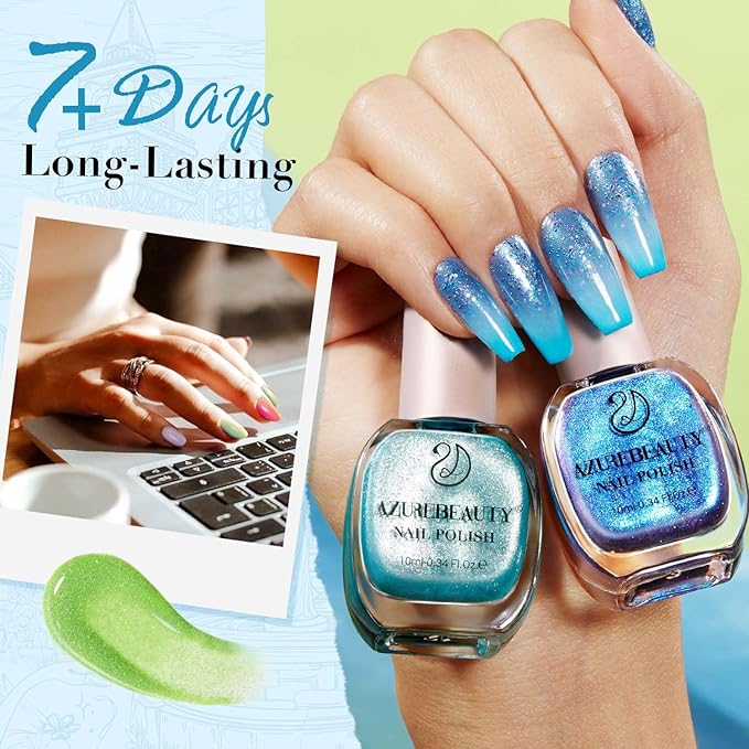 AZUREBEAUTY Summer 8 Colors Hot Pink Neon Blue Green Glitter Purple Yellow Orange Nail Polish Set Quick Dry, Perfect for Women Manicure Nail Art DIY Salon