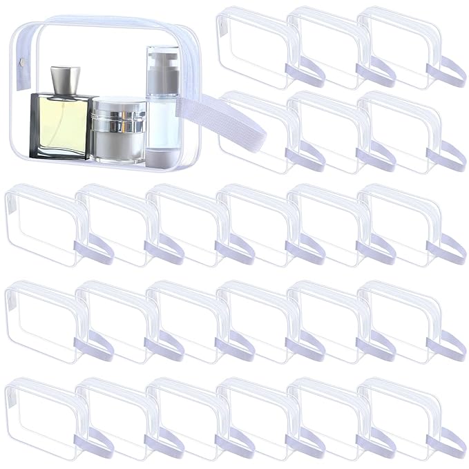 Silkfly Clear Toiletry Bag PVC Travel Cosmetic Bag with Handle Strap Makeup Pouch with Zipper Summer Vacation Salon Graduation Gift End of the Year Gifts(White,24 Pack)