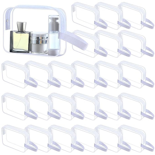 Silkfly Clear Toiletry Bag PVC Travel Cosmetic Bag with Handle Strap Makeup Pouch with Zipper Summer Vacation Salon Graduation Gift End of the Year Gifts(White,24 Pack)