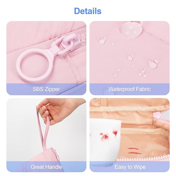 Ethereal Small Makeup Bag, Cute Puffy Travel Makeup Organizer Bag for Women Daily Double Layer Cosmetic Bag Portable Makeup Brush Bags, Pink