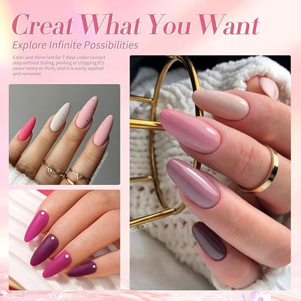 Born Pretty Red Pink Nail Polish Set, 15 Colors Red Pink Nude Black White Gray Brown Nail Polish Quick Dry Fingernail Polish Kit for DIY Nail Art Salon Home Valentines Day Gift for Women