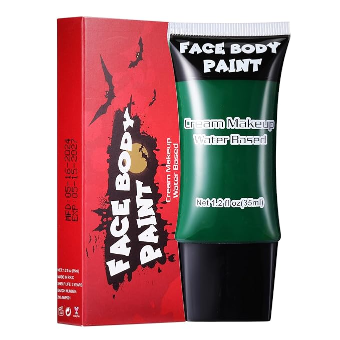 Green Face Paint, Water Based Full Body Paint Halloween Makeup,Cream Face Paint & Body Paint For Camouflage Hunting, Halloween SFX Gamora Witch Makeup 1.2 fl oz (35ml)