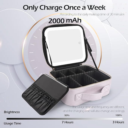 MOMIRA Travel Cosmetic Train Case with Lighted Mirror 3 Color Scenarios Cosmetic Bag Organizer with Adjustable Dividers Makeup Storage for Women, Makeup Accessories & Tools Case Violet Grey