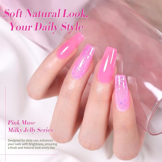 Born Pretty Jelly Pink Gel Nail Polish Halloween Milky Hot Pink Ghost Translucent Gel Polish Soak Off U v LED Light Cure Nail Art Kit for Salon Manicure and DIY at Home