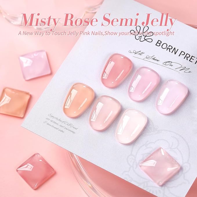 Born Pretty Jelly Pink Gel Nail Polish Nude Pink Sheer Translucent Gel Polish Milky Natural Gel Polish Set Nail Art Manicure DIY Kit Home Salon 6PCS