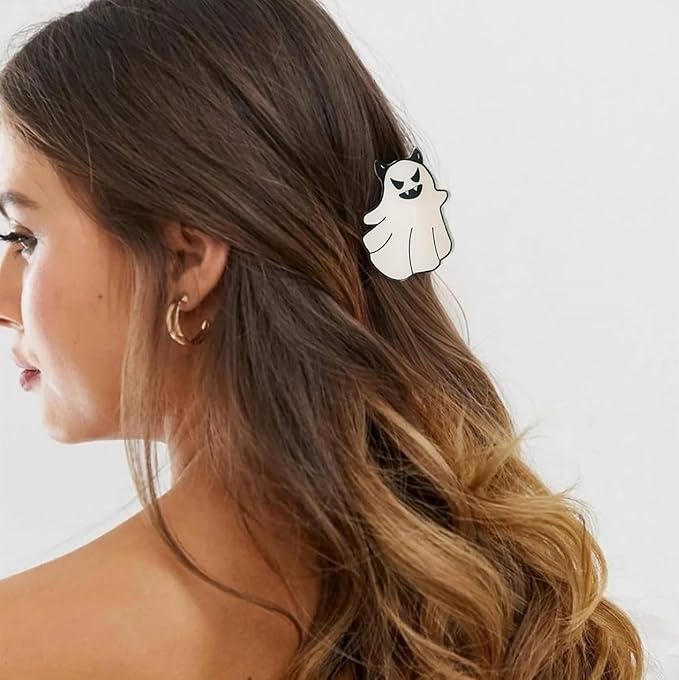 2Pcs Halloween Ghost Hair Claw Clips Glow in the Dark Hair Clips Halloween Hair Decoration Non-Slip Hair Claw luminous Claw Clip Cute Funny Ghost Hair Accessories for Women's Thin or Thick Hairs
