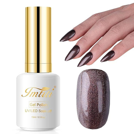Imtiti Gel Nail Polish Glitter Brown - Bronze Brown Sparkle Soak Off UV LED Gel Polish, 0.5 Fl Oz Long Lasting DIY Nail Art for Home & Salon Manicure Starter Set for Women