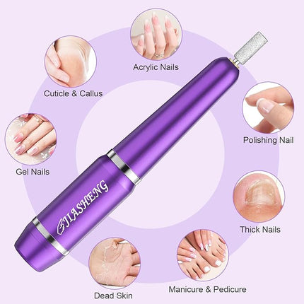 JIASHENG USB Electric Nail Drill, Portable Electric Nail File for Acrylic Gel Nails,Nail Drill Kit Manicure and Pedicure Kit with Nail Bits for Home and Salon Use,Dark Purple