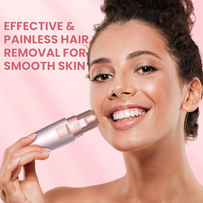 Eyebrow Facial Hair Remover - 2 in 1 Rechargeable Eyebrow Trimmer and Facial Hair Removal for Women, Painless Electric Hair Removal Device with LED Light for Face Eyebrows Peach Fuzz Lip Body