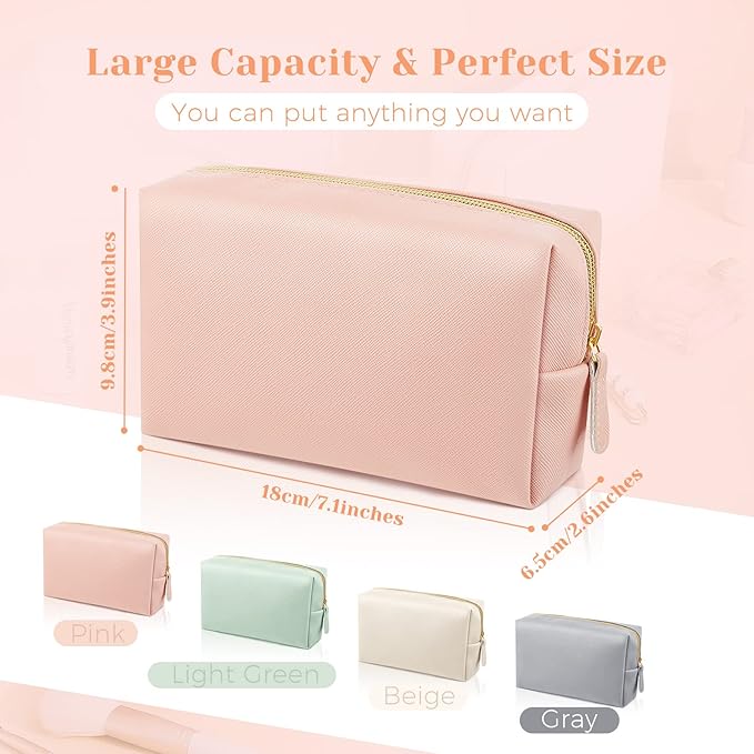 8 Pcs Makeup Bag Pu Leather Cosmetic Pouch Waterproof Small Toiletry Bag Portable Cosmetic Organizer Water Resistant Storage Purse for Lady Women Daily Storage Travel Organizer (Soft Colors,Medium)