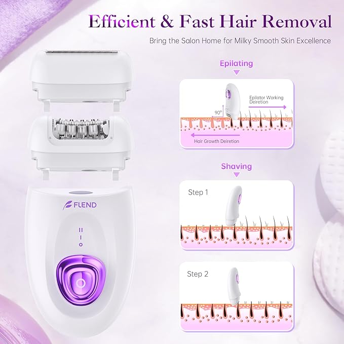 Epilator,Epilators Hair Removal for Women, 2 in 1 Hair Removal Device with LED Light & USB Rechargeable, Electric Shaver for Legs,Underarms,Bikini and Full Body