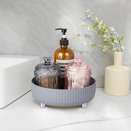 Anyoifax Makeup Perfume Organizer Tray 360 Degree Rotating Lazy Susan Skincare Lotion Organizer Spinning Cosmetics Storage for Dresser, Vanity, Bathroom Countertop, Small Grey
