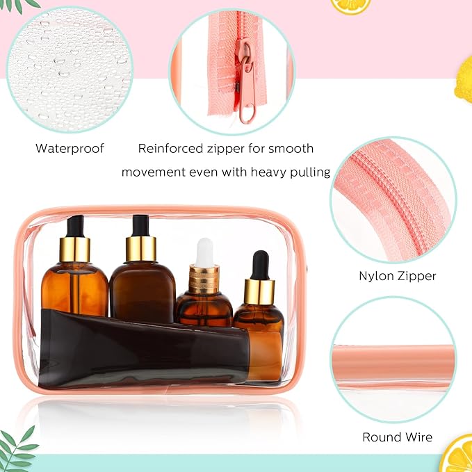 Weewooday 12 Pieces Clear Makeup Bags Cosmetic Storage Bags PVC Zipper Pouches Travel Waterproof Makeup Plastic Case for Women Organizing Toiletries Traveling Bathroom(Medium,Pink)