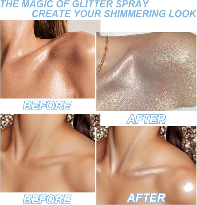 Hair and Body Glitter Spray, Shimmering Powder Sparkle Powder Makeup, Glitter Loose Sparkle Makeup for Body Highlighter,Festival Prom Rave Accessories (Glint-Rainbow)