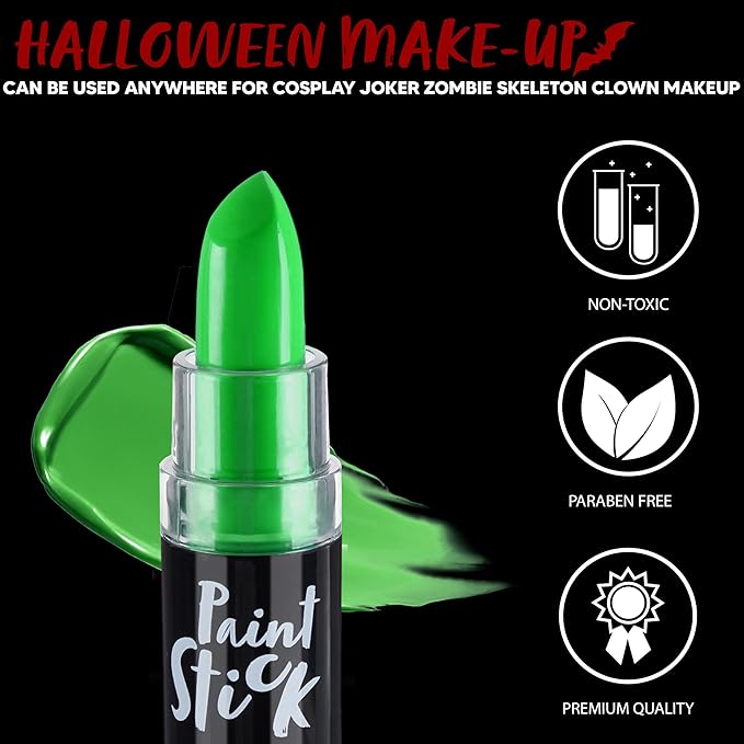 Spooktacular Creations Halloween Face Body Paint Lipstick for Adult, Clown SFX Foundation Cream Makeup for Sports Festival or Stage Makeup Cosplay Party Dress Up (0.13 Oz, Green)