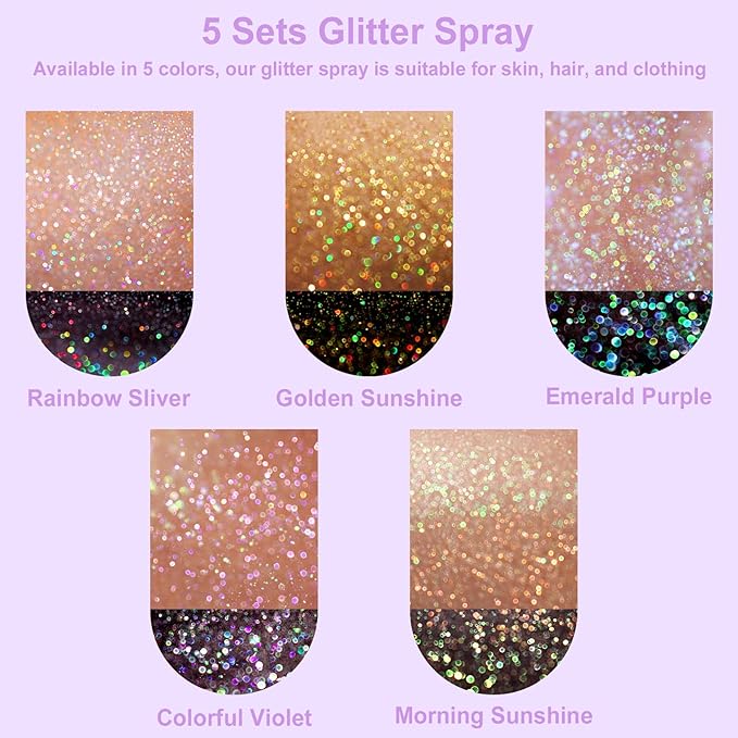 YOSCA Body Glitter Spray, 150ML Shimmer Hairspray for Hair, Body, Clothes - Quick-Drying, Long-Lasting Shiny Spray for Festival, Music Concert, Party, Rave Accessories