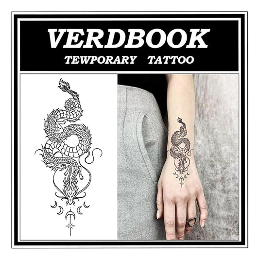 Waterproof Temporary Tattoos: 2-Sheet Tattoo Kit with Realistic Body Stickers, Semi-Permanent Tattoos for Adults Lasting 7-15 Days – Safe for Men & Women, Lunar Dragon Pattern