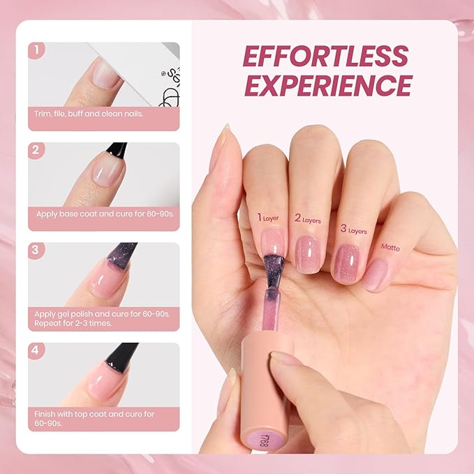 Beetles Jelly Gel Nail Polish Set - 6 Colors Nude Pink Purple Glitter Gel Polish Kit Faded Rose Color Neutral Sheer Gel Translucent Effect Soak off UV DIY Salon Manicure Gift for Women