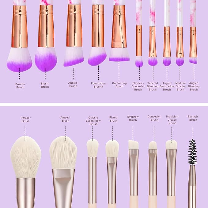 30 Pcs Makeup Brush Set with 12 Pcs Blending Sponge & Mirror - Premium Synthetic Kabuki Foundation Powder Concealer Eyeshadow Blush Brushes Kit - Cosmetic Tools (Purple 30 Pcs Set)