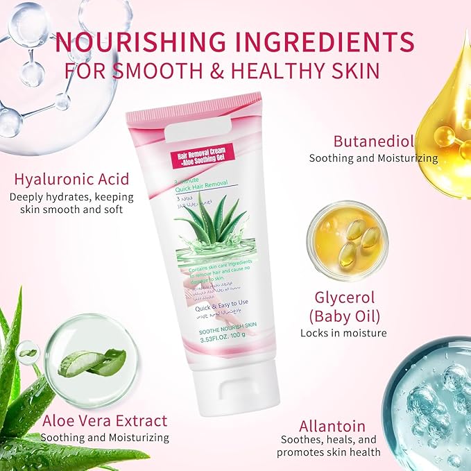 Hair Removal Cream for Women, Aloe Vera Depilatory Cream for Intimate Areas and Pubic Area-Hair Removal for Body Legs Arms Underarms Bikini, Gentle Formula for All Skin Type