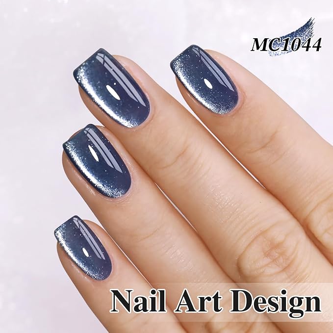 Double Rhythm 0.5 OZ Cat Eye Gel Polish with Magnet 15ML Holographic Glitter Shimmer Translucent Jelly Color Magnetic Polish Salon DIY at Home (Dark Blue-MC1044)