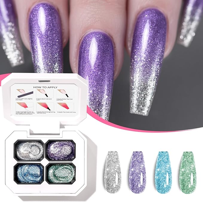 Finger Secret 4 Colors Set Ombre Gel Nail Polish,Patting Gradient Painting Gel with 20Pcs Nail Sponges for Nail Art DIY can be Painted in Salon or Home Use (k2)