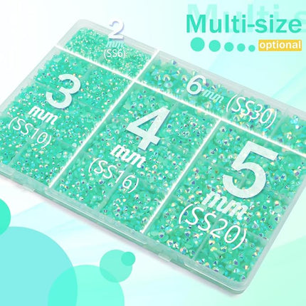 qiipii Aquamarine Green AB Resin Rhinestones w B7000 Jewelry Glue for Bedazzling Crafting 2mm-6mm Flatback Jelly Stones Diamonds Bedazzler Kit for Nails Face Eyes Makeup Tumblers Bottles Crafts Shoes