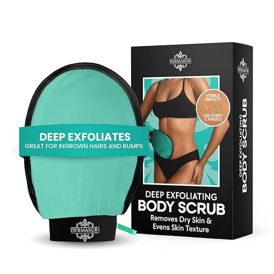 Dermasuri Deep Exfoliating Glove - Korean Exfoliating Mitt - Body Scrubber for Shower - Buffs Dry & Dead Skin - Keratosis Pilaris Treatment Scrub - Stocking Stuffer Gifts for Women & Men - Teal Mitt